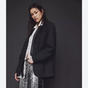 Free People Women's Black Blazer Jacket Oversized XS